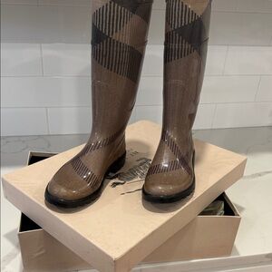 Burberry Brown Plaid Rain Boots